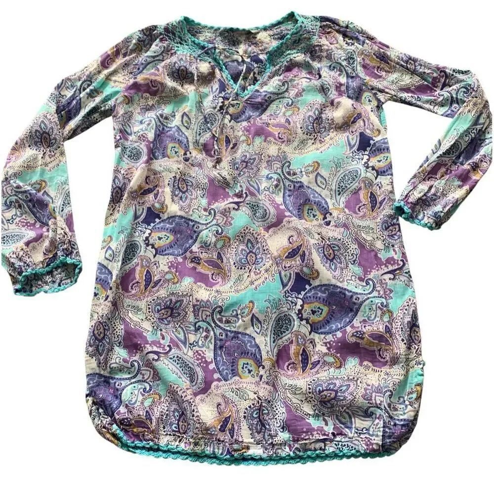 ATHLETA Laguna paisley Cover Up Swim Tunic Shirt Top sz XS